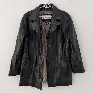Vintage Black Leather Jacket with Optional Tie Waist